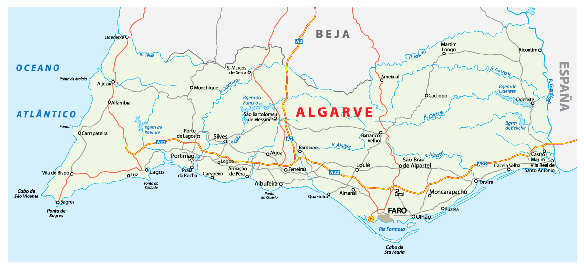 Map Portugal algarve region - Map of algarve region of Portugal